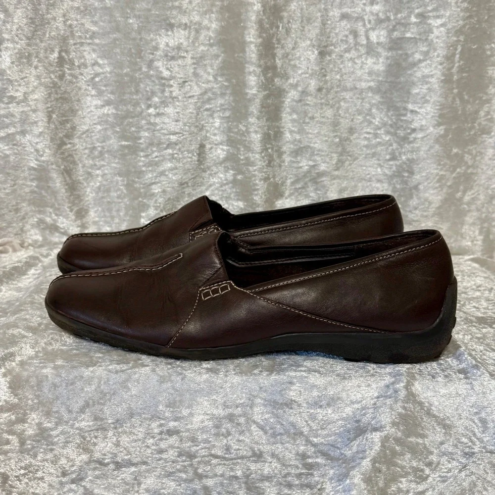 Aerology by Aerosoles Womens Dark Brown Leather Mule-Slip‎ On Loafer Shoes Sz-10